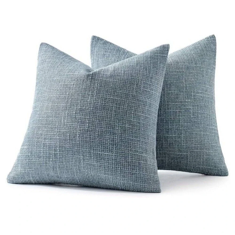 Burlap Tweed Set Of 2 Pillow Covers 2- 18 X 18in Blue Modern Farmhouse